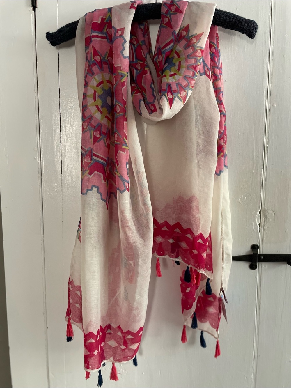 Pink Mandala Semi-Sheer RicRac Tassel Scarf APX 40"x 72" New with Tags